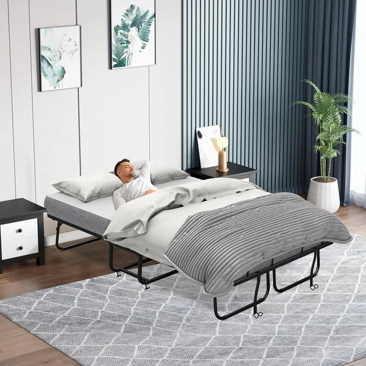 Folding Bed With Memory Foam Mattress Rollaway For Guests