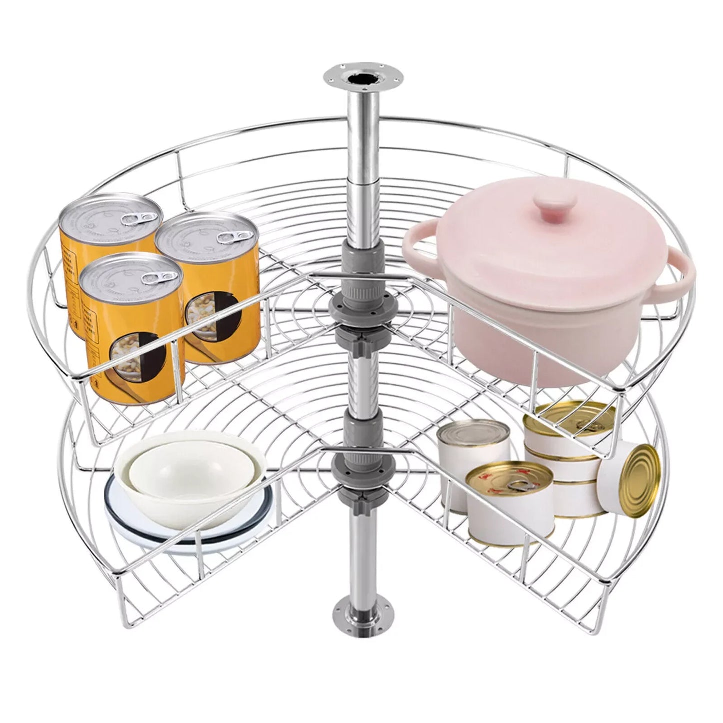 Iron 2 Shelf Kidney Chrome Lazy Susan Corner Cabinet Organizer