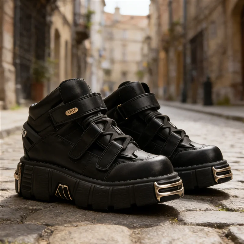 Women's Gothic Metal Decoration Chunk Heel Platform Punk Fashion Sneakers