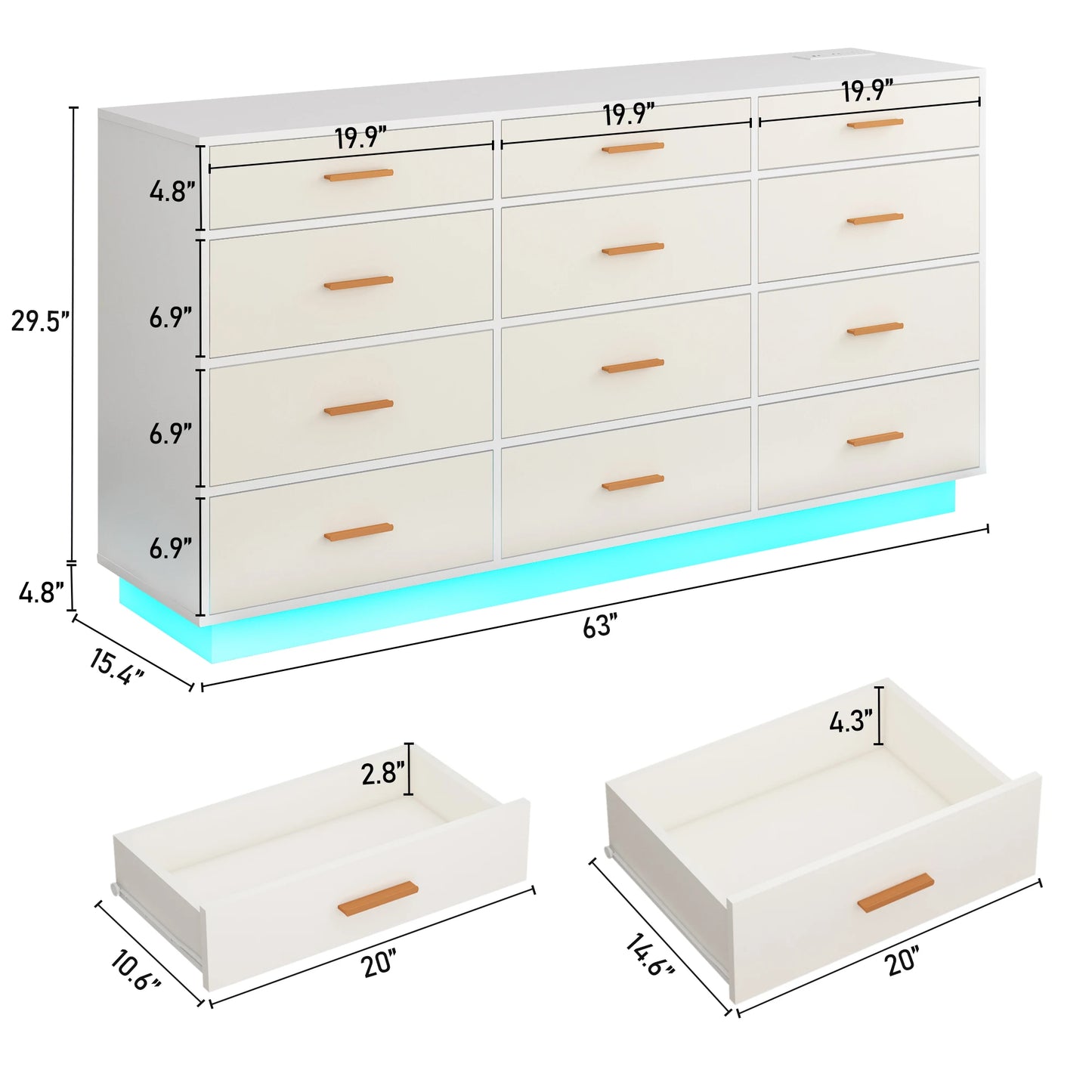 QiaoShiRen Modern Dresser With Power Outlets And LED Lights
