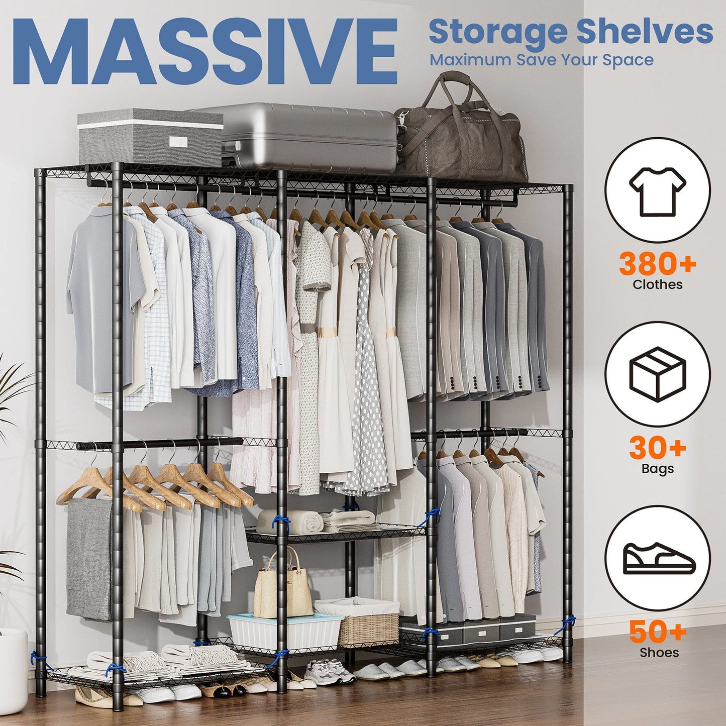 Freestanding Heavy Duty Clothes Rack Storage Organizer Wardrobe