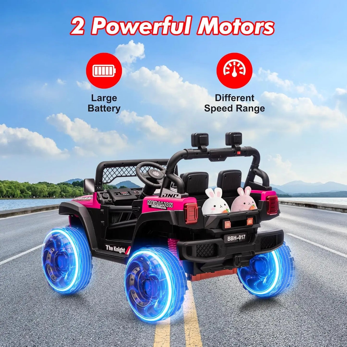 HiMISS 12V Ride On Car With Remote Control And Music LED Lights