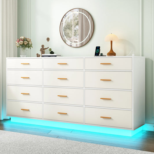 QiaoShiRen Modern Dresser With Power Outlets And LED Lights