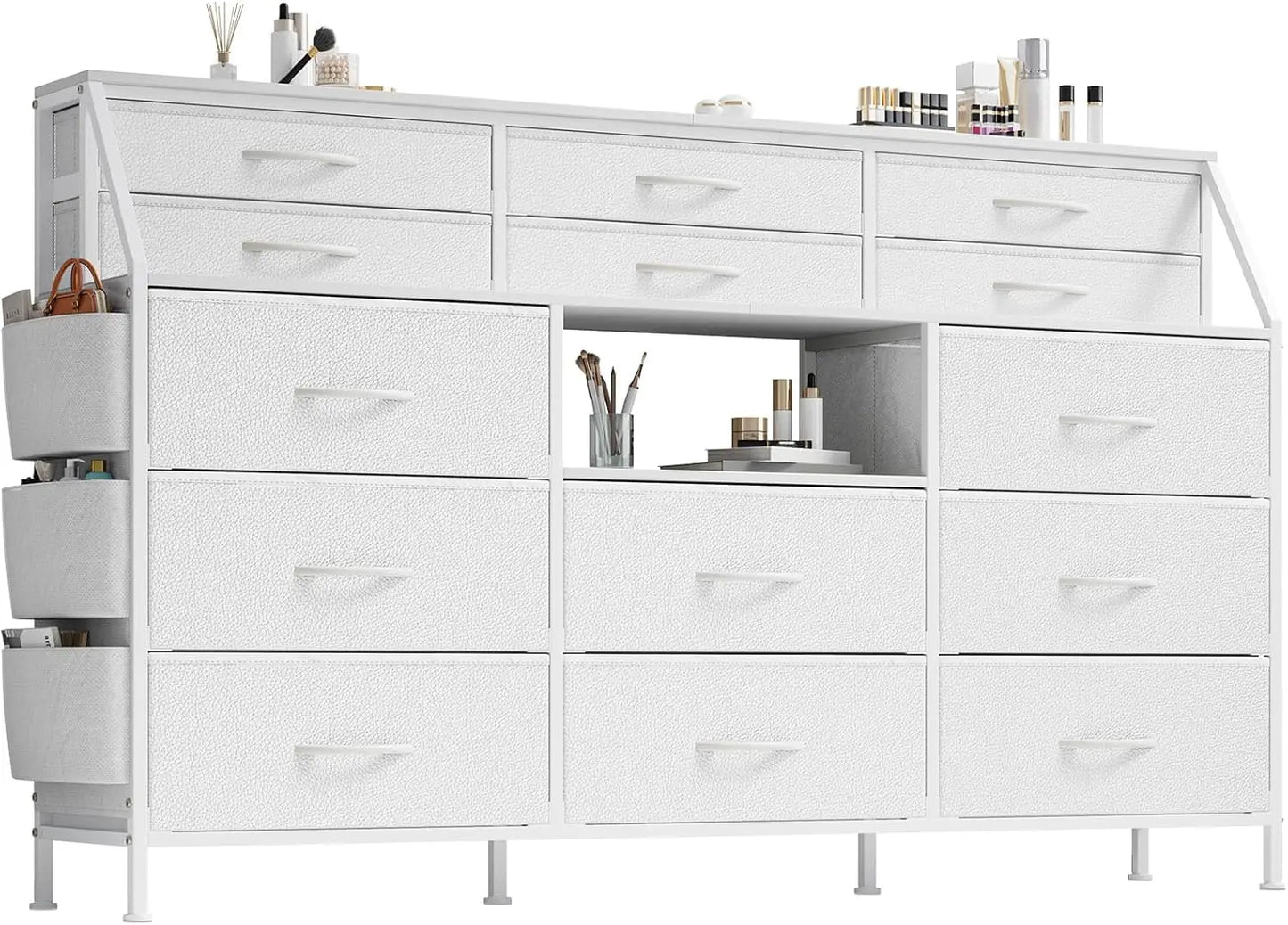 TWISTER.CK Fabric Chest of Drawers With Wooden Top and Metal Frame for Bedroom