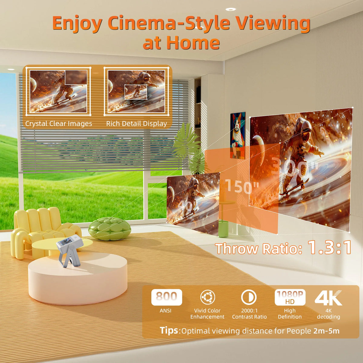 XBJ A5Pro 1080p Smart Projector Screen WiFi BT5 Auto Focus