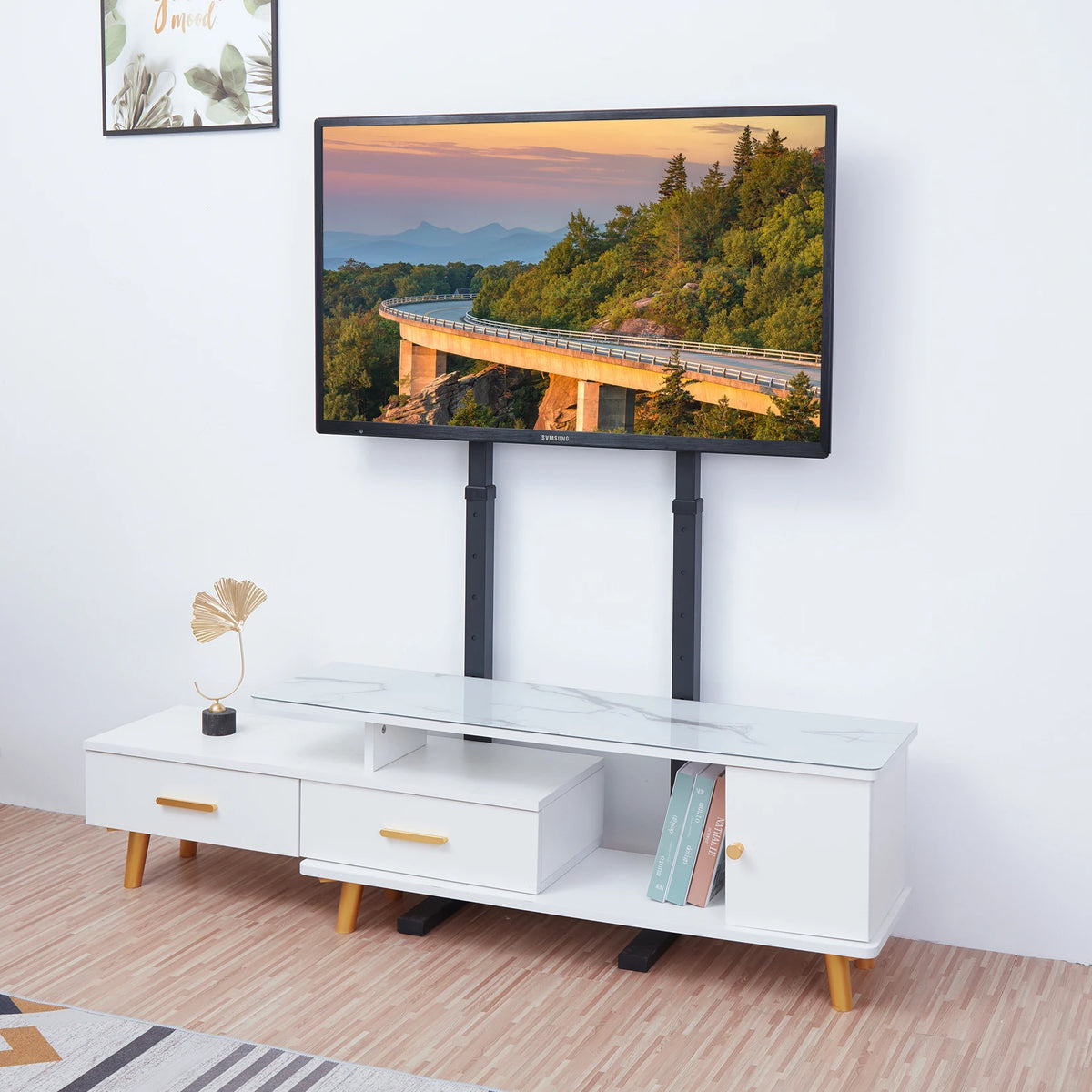 Unho Height Adjustable TV Floor Stand For Flat Panel Televisions