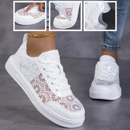 Women Platform Sneakers Lace Up Breathable Mesh Non Slip Footwear