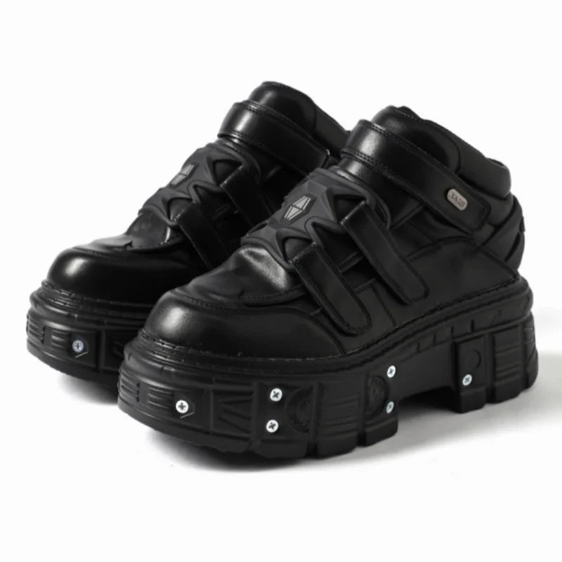 Women Punk Chunky Platform Sneakers Hook Loop Gothic Leather Trainers