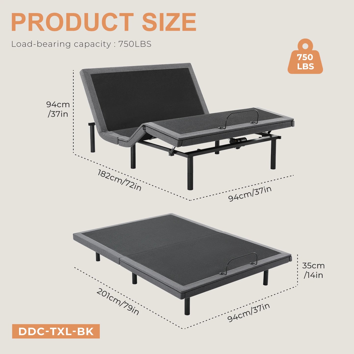 JHK Electric Adjustable Bed Frame With Zero Gravity Remote And 2 USB Ports