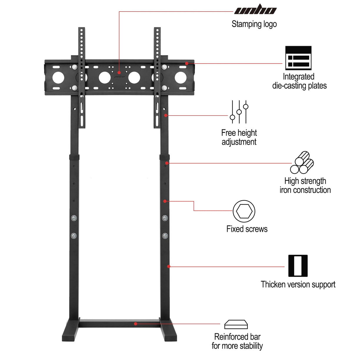 Unho Height Adjustable TV Floor Stand For Flat Panel Televisions