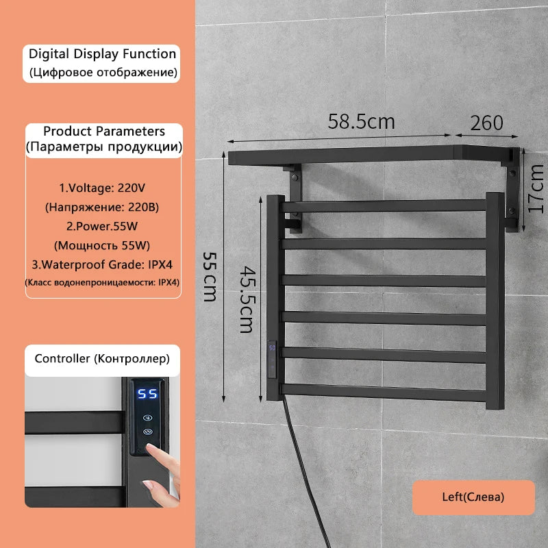 Electric Towel Rack With Digital Display Wall Mounted 55W