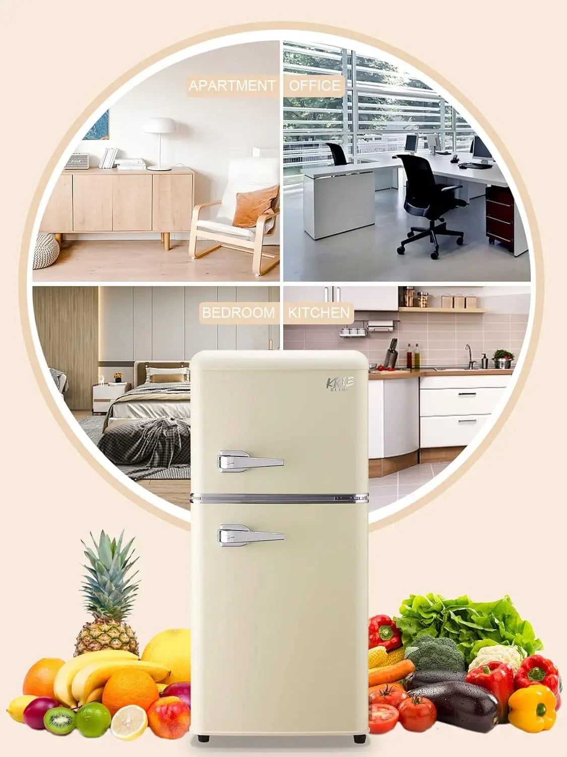 Krib Bling Compact Refrigerator Mini Fridge With Freezer Retro Design