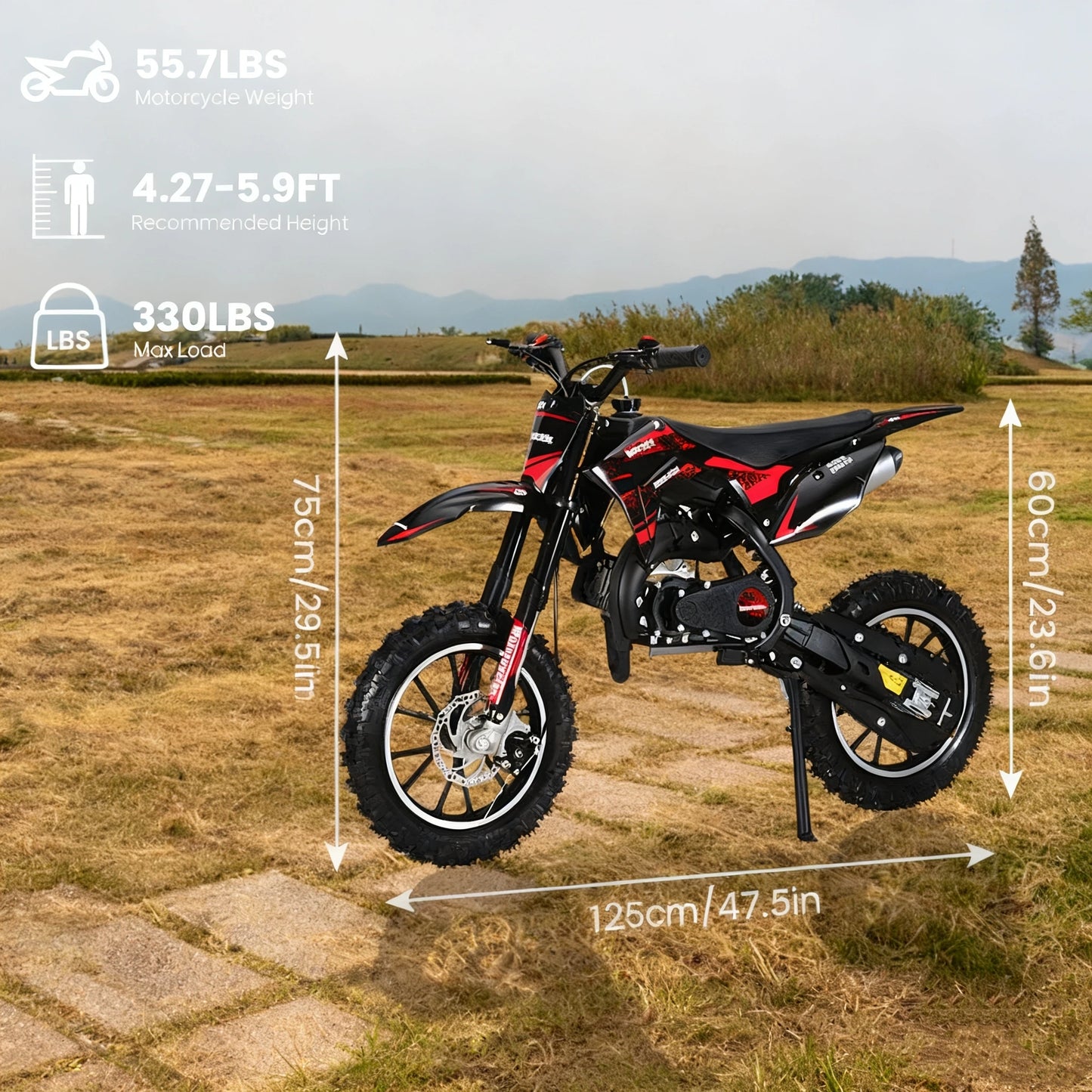 Gas Powered Kids Dirt Bike 49cc TwoStroke 25 MPH Trail