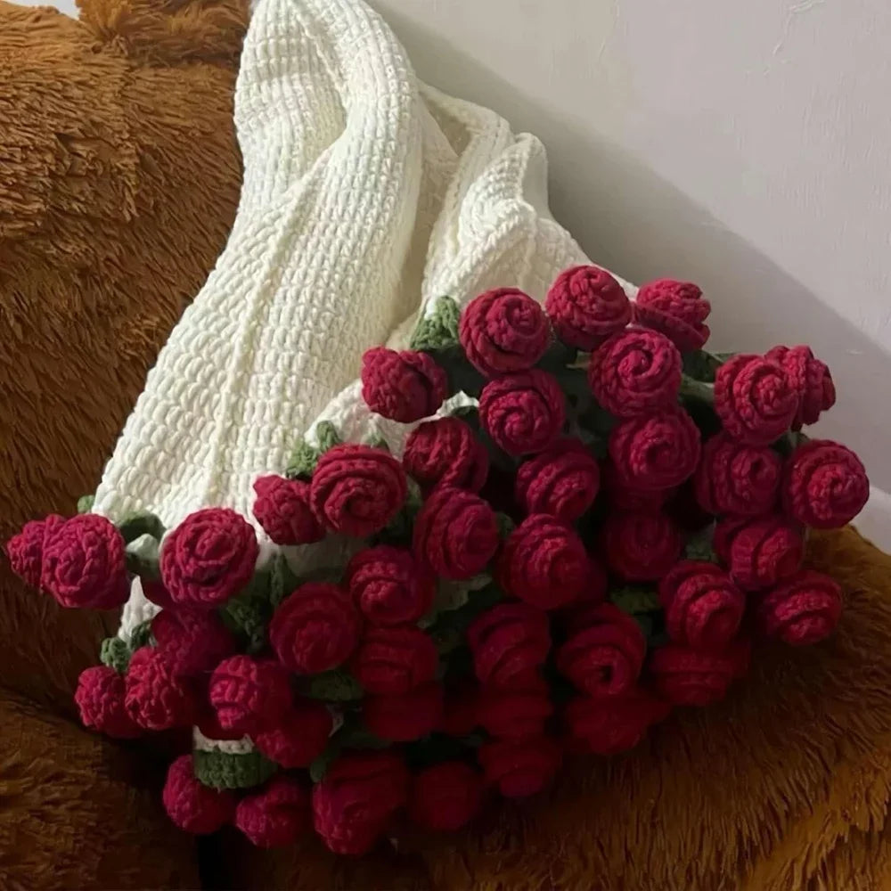 Flower Bouquet Knit Throw Blanket Soft Lightweight Home Decor