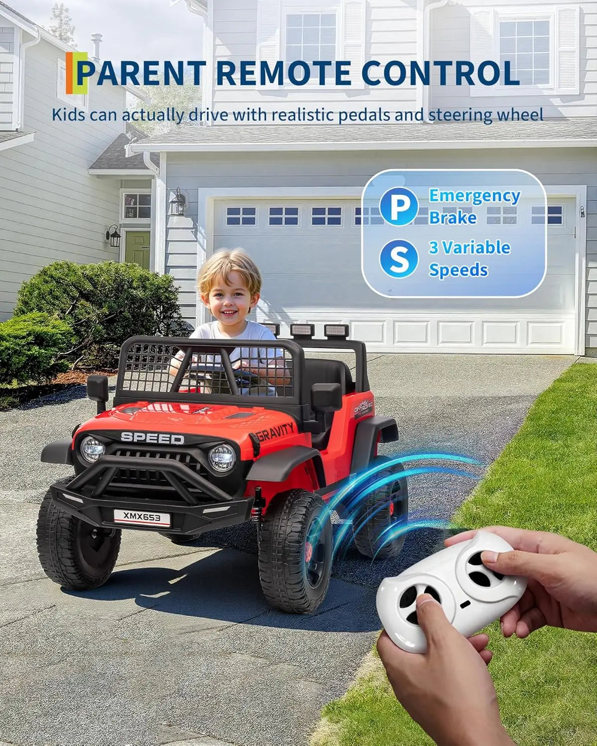 HiMISS 12V Kids Ride On Truck With Parent Remote Control 3 Speeds And LED Lights