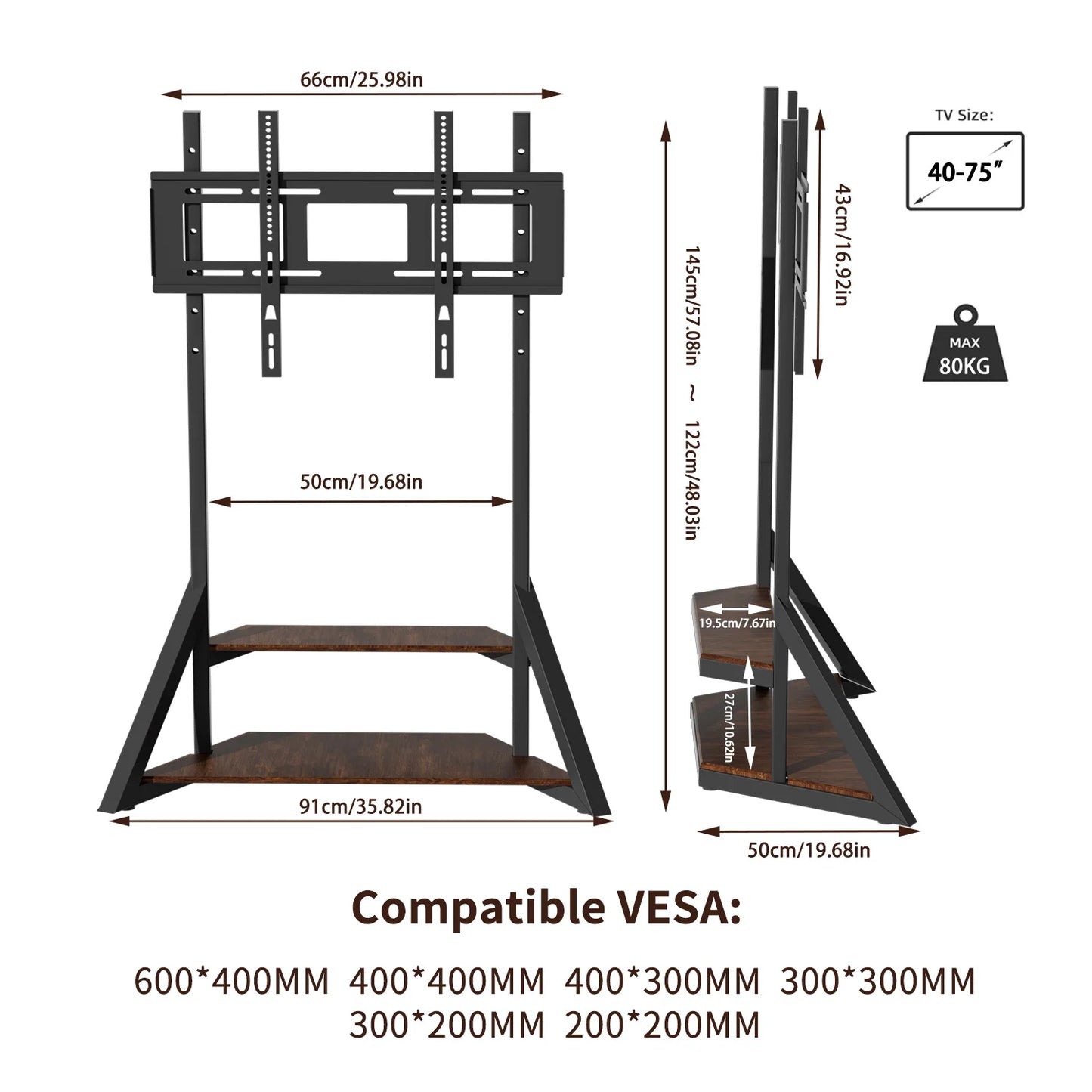 Unho Adjustable Height Rolling TV Floor Stand Bracket Industrial