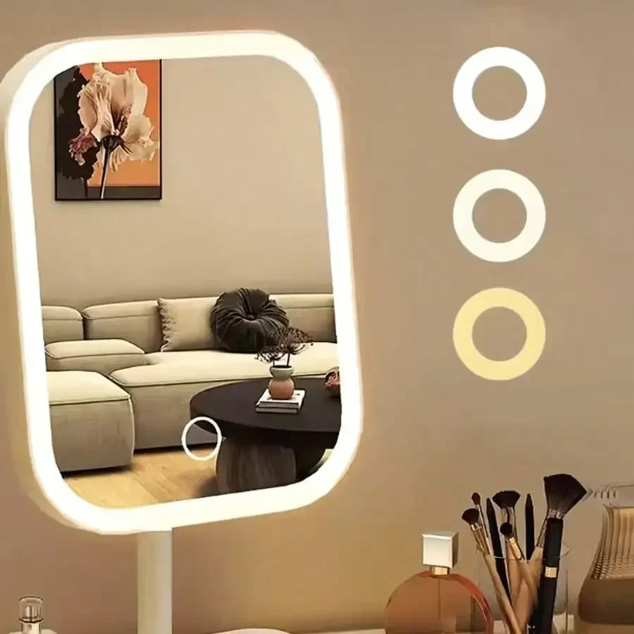 LED Foldable Makeup Mirror With Touch Control And Storage Base