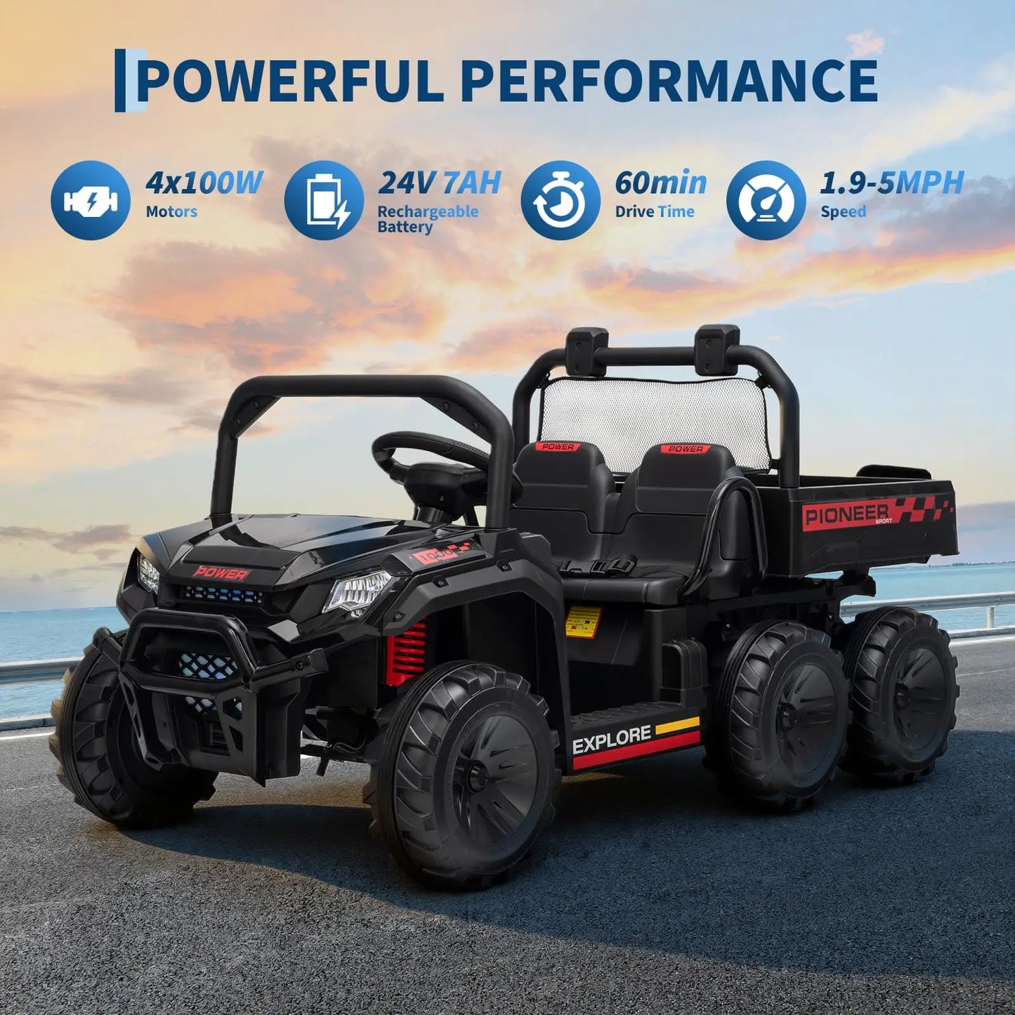 24V 4WD All Terrain Kids Ride On Dump Truck With Parental Remote