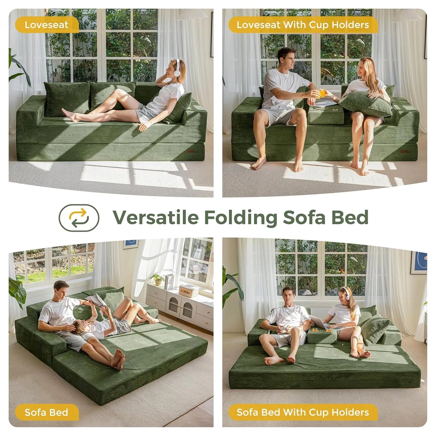 HUANZHUANG Convertible Sofa Bed 4 In 1 Modern Foldable Sofa