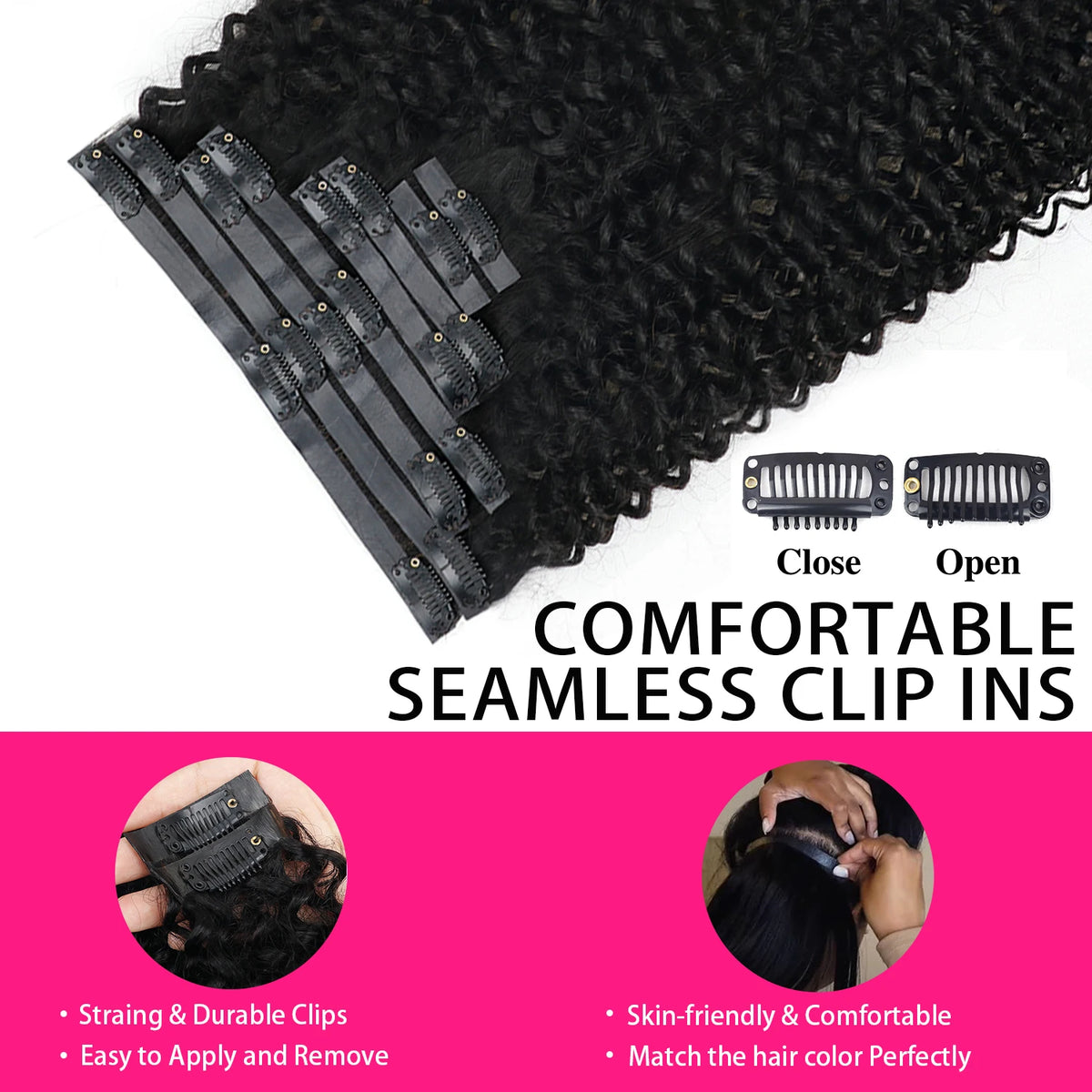 UEENLY Curly Wave Clip In Hair Extensions 8 Pieces Remy