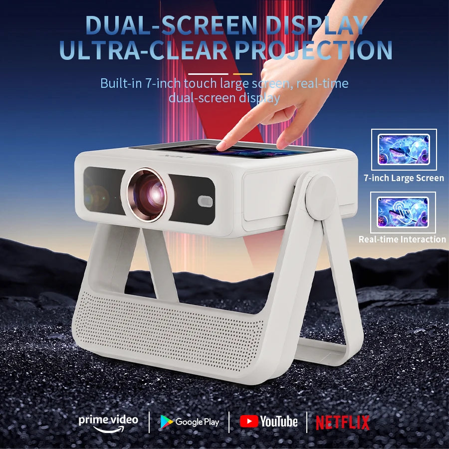 4K Touch Screen Portable Projector With WiFi Bluetooth Smart Auto Focus