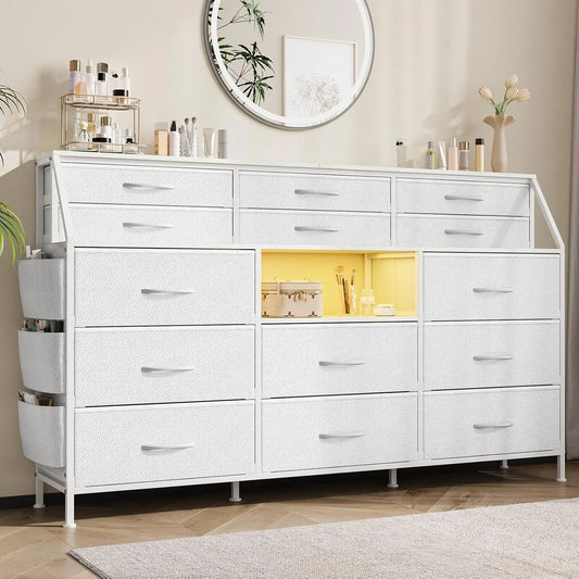 TWISTER.CK Fabric Chest of Drawers With Wooden Top and Metal Frame for Bedroom