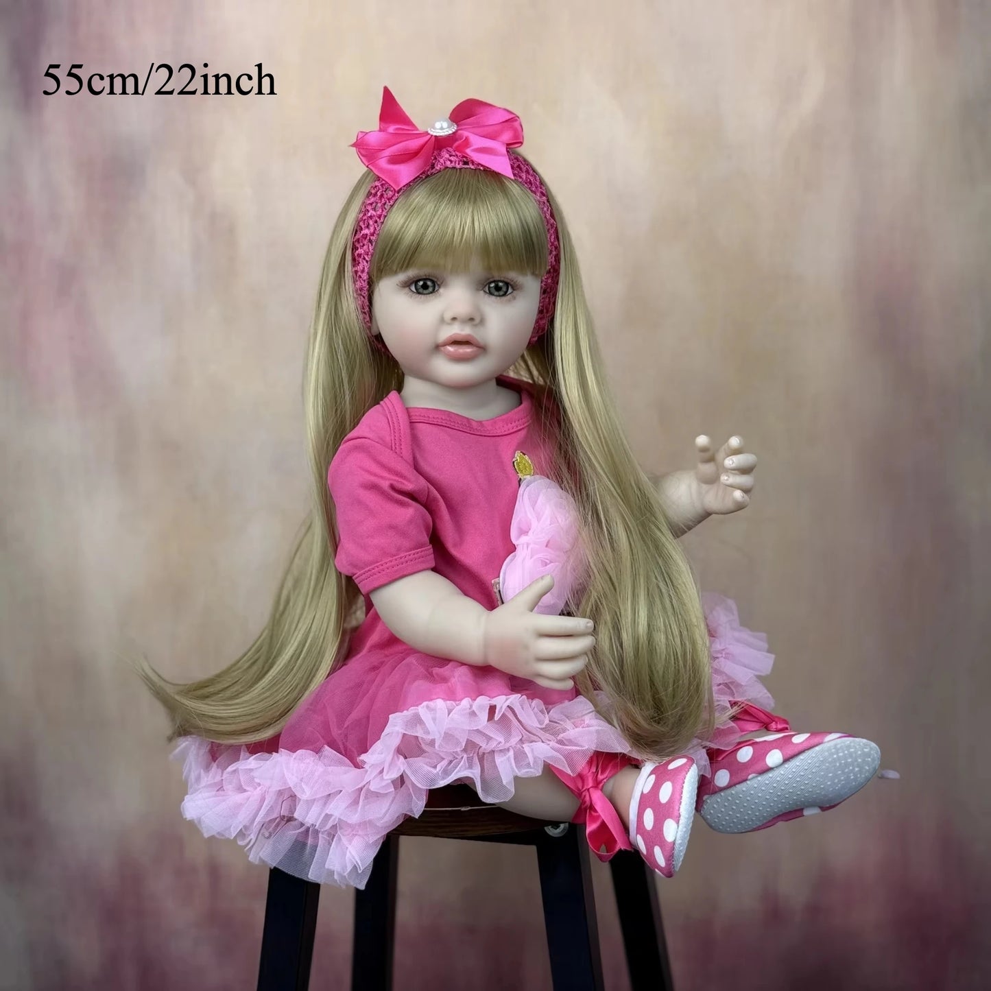 BZDOLL Full Vinyl Reborn Baby Doll With Long Hair Princess Gift