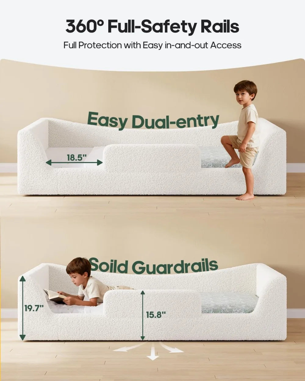 2In1 Convertible Full Floor Bed With High Rails Teddy Boucle