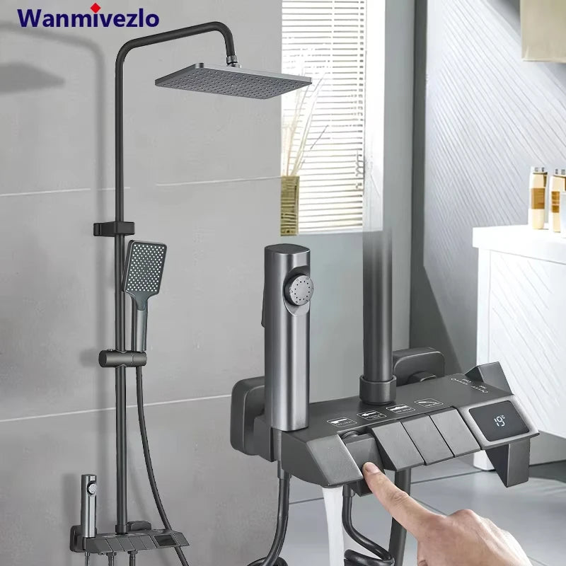 Smart Digital Shower Faucet Set With Rainfall System For Bathroom