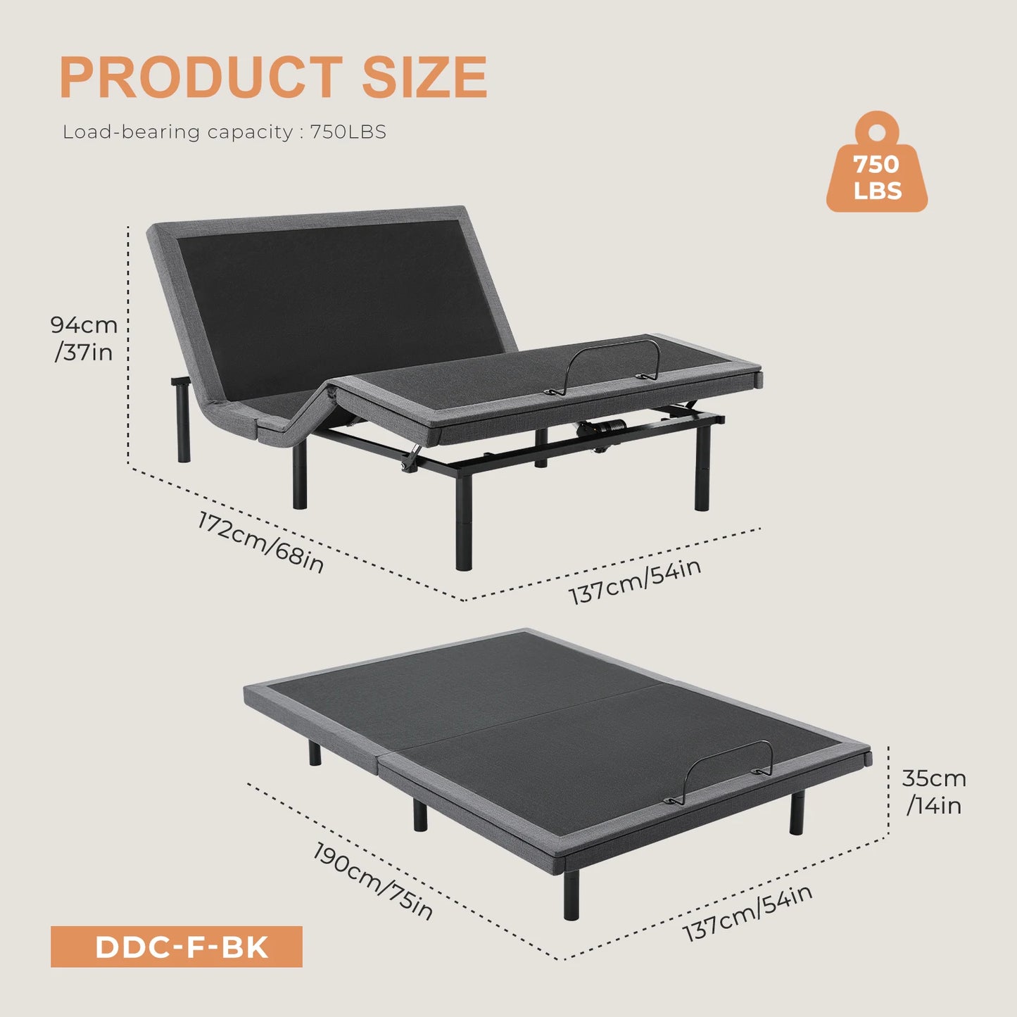 JHK Electric Adjustable Bed Frame With Zero Gravity Remote And 2 USB Ports