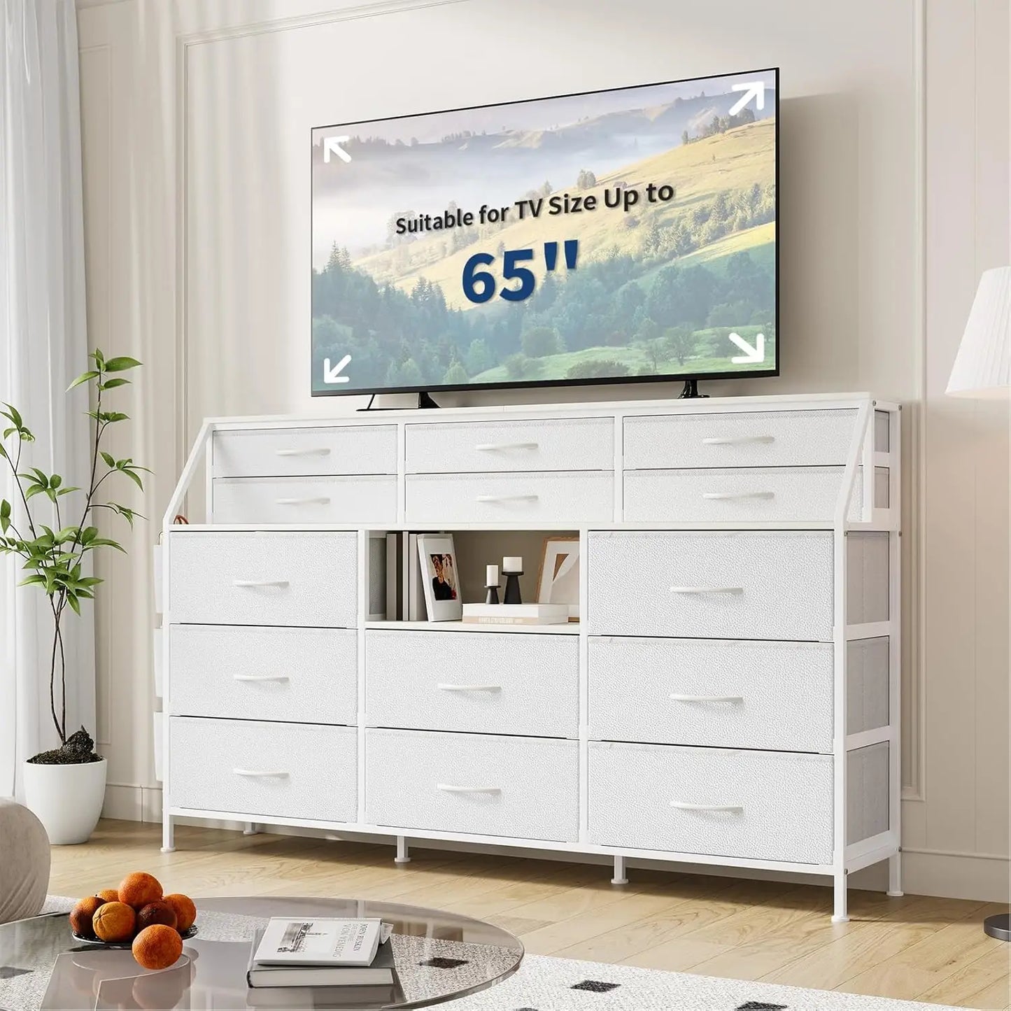 TWISTER.CK Fabric Chest of Drawers With Wooden Top and Metal Frame for Bedroom