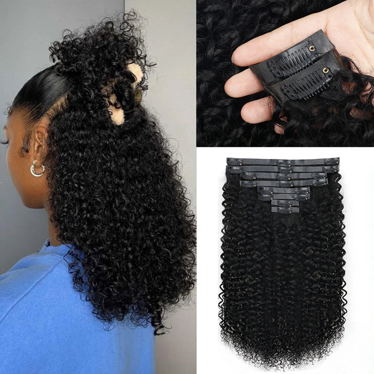 Liqusee Remy Clip-In Hair Extensions Curly Wave 8 Piece Set