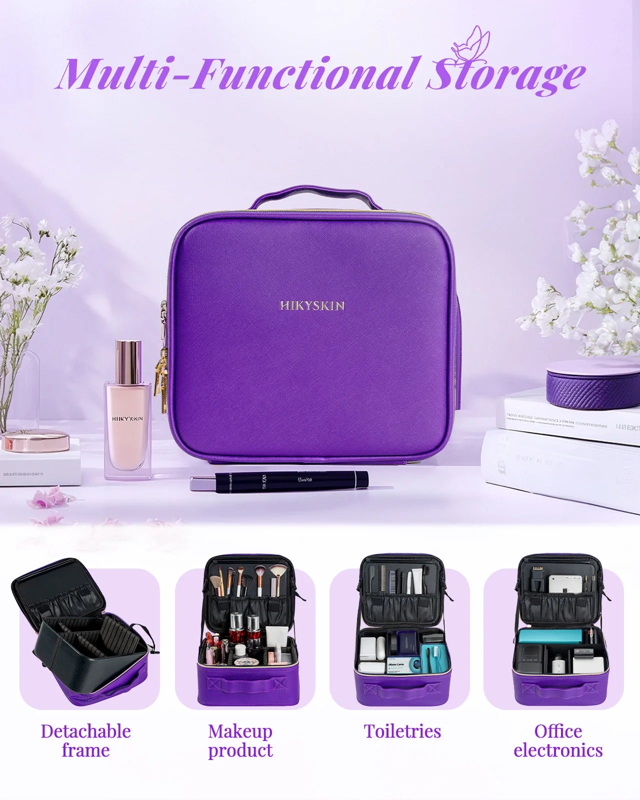 Portable Waterproof Leather Makeup Bag With Mirror And Lamp