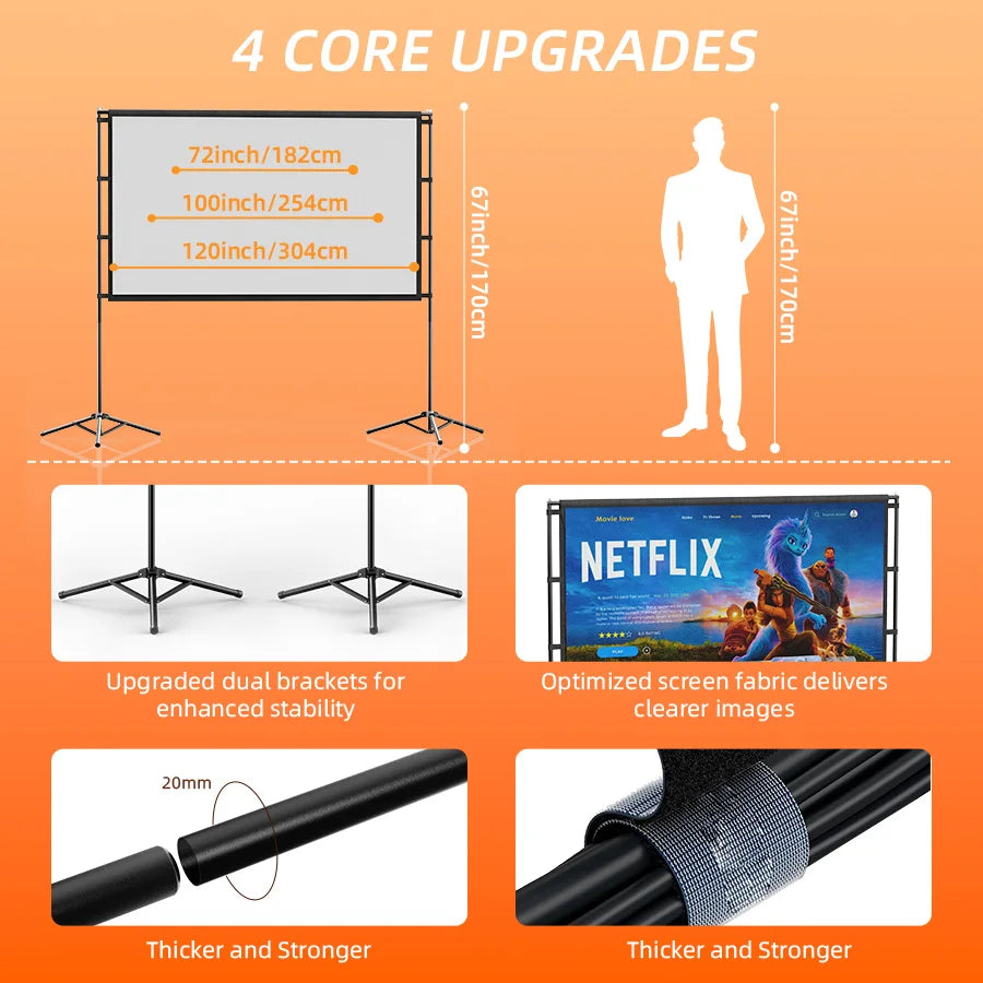 XBJ Portable Outdoor Projector Screen With Stand And Tripod