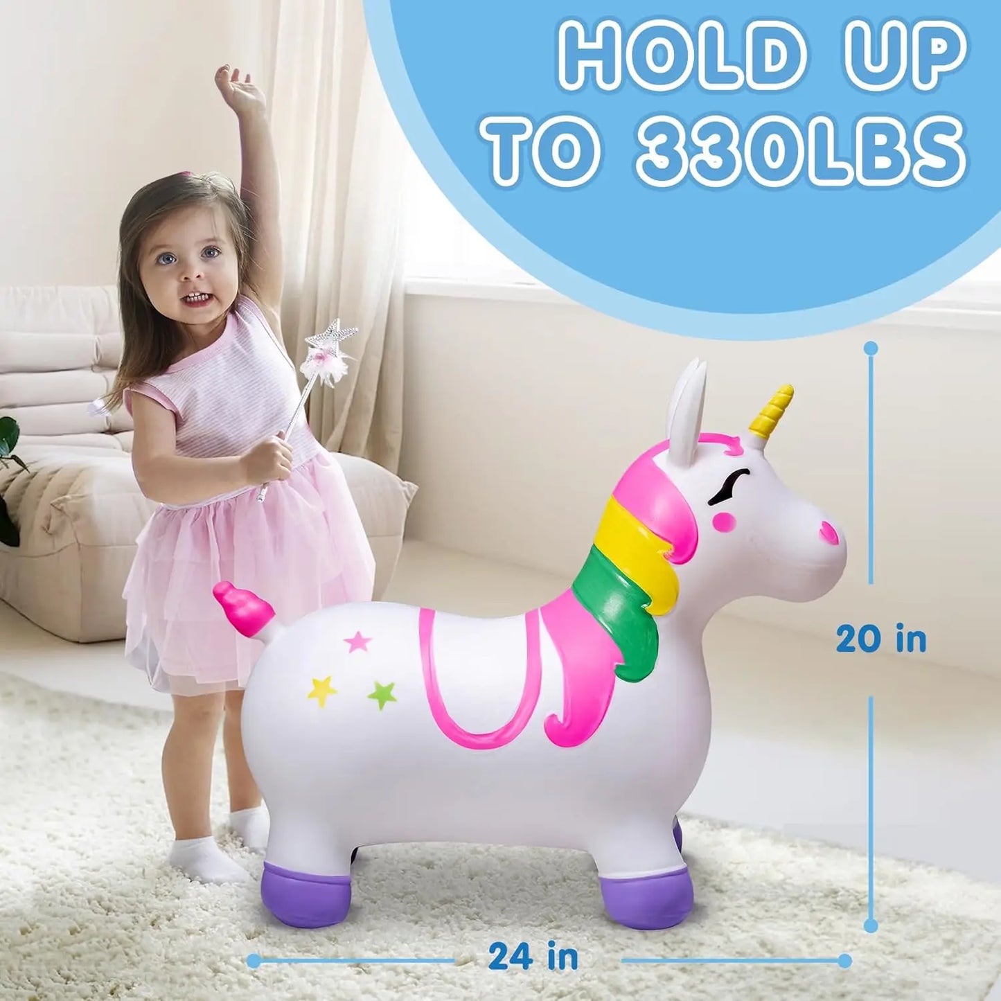 Joyfy Kids Bouncy Unicorn Horse Ride On Toy For Birthday