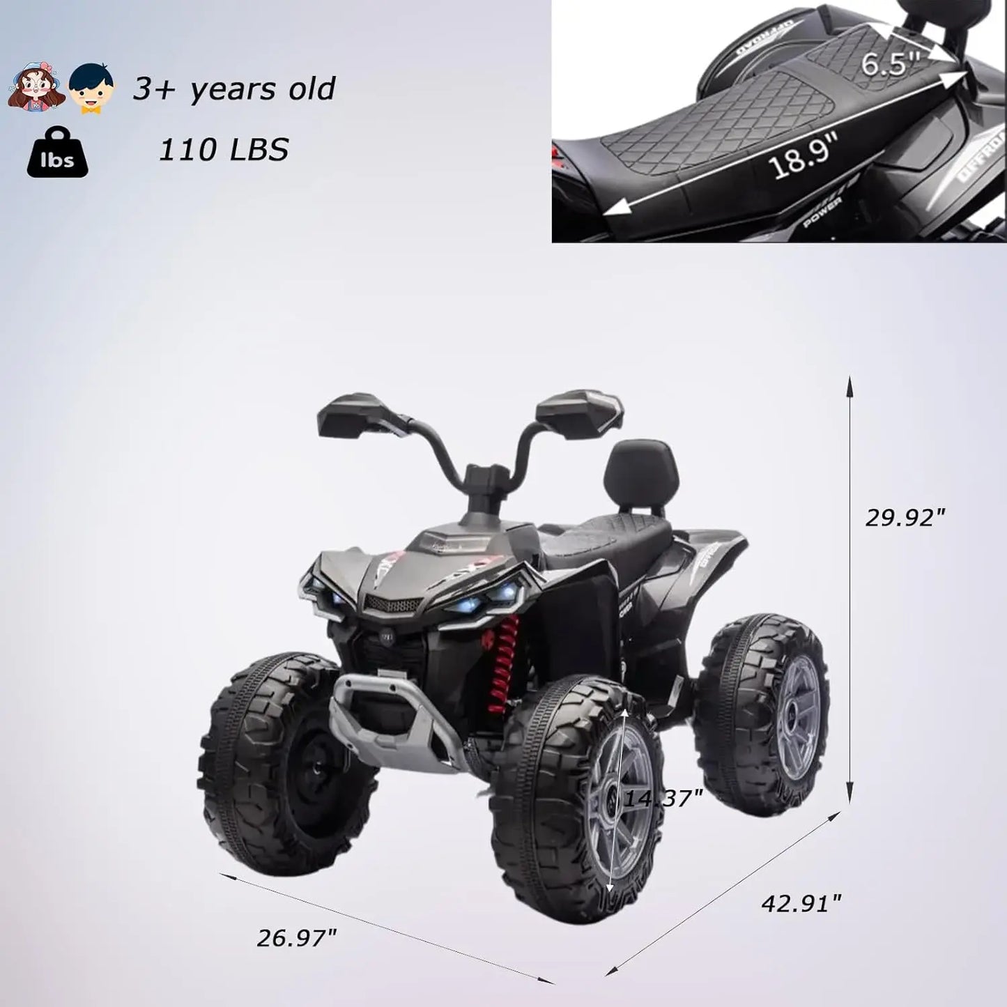 24V Kids Electric ATV Four Wheel Ride On 550W Motors