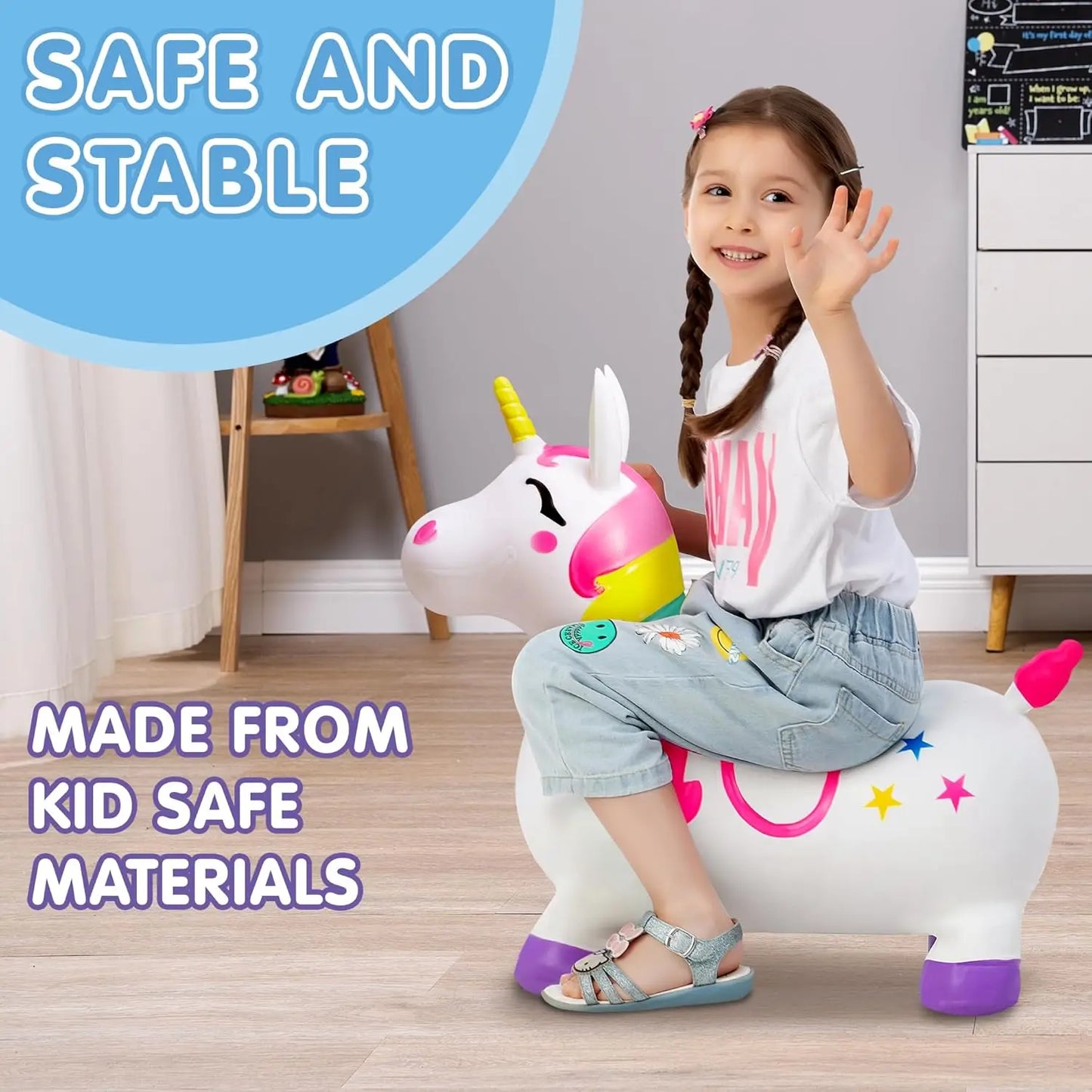 Joyfy Kids Bouncy Unicorn Horse Ride On Toy For Birthday