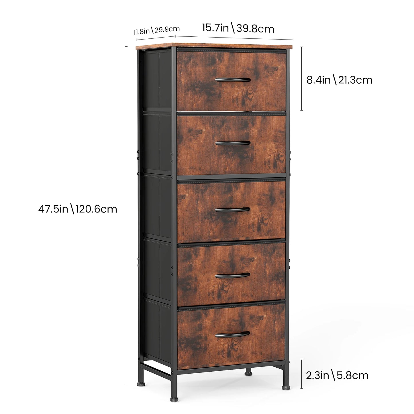 JHK Dresser With Five Fabric Drawers For Bedroom Storage Cabinet