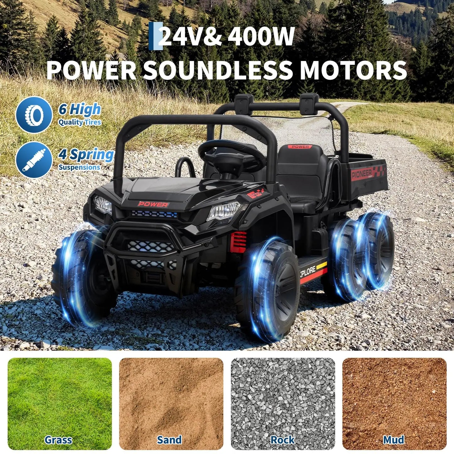 24V 4WD All Terrain Kids Ride On Dump Truck With Parental Remote