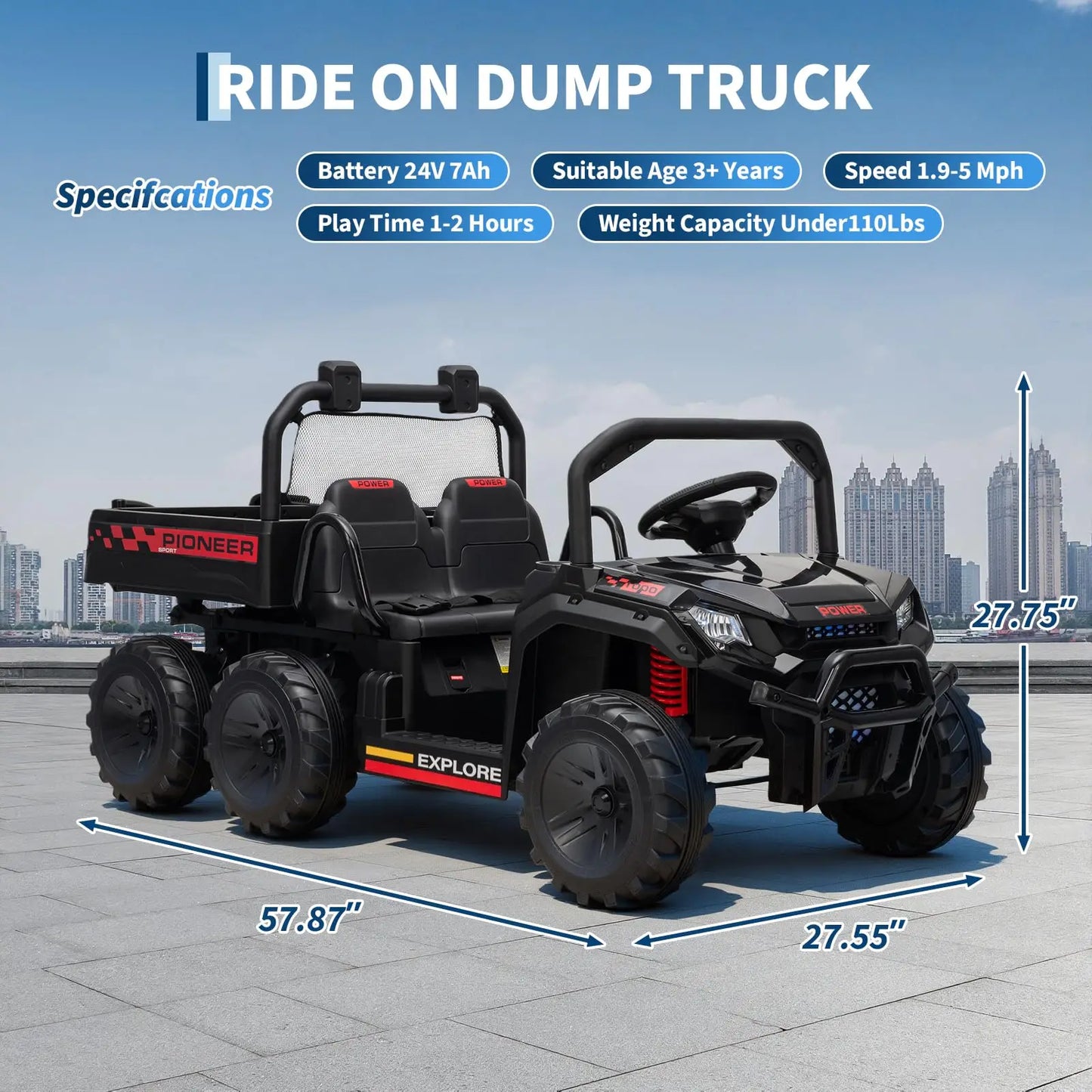 24V 4WD All Terrain Kids Ride On Dump Truck With Parental Remote