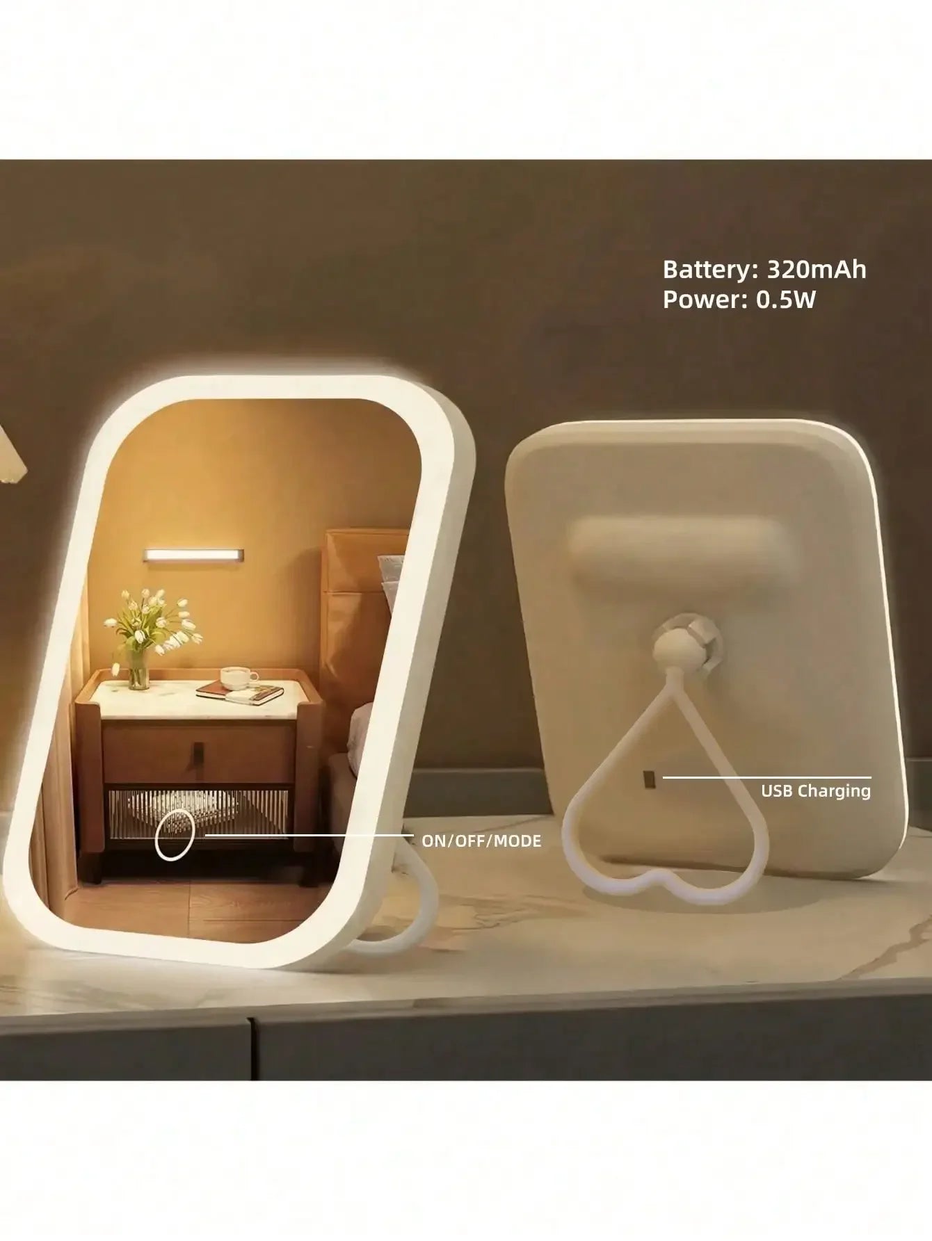 LED Foldable Makeup Mirror With Touch Control And Storage Base