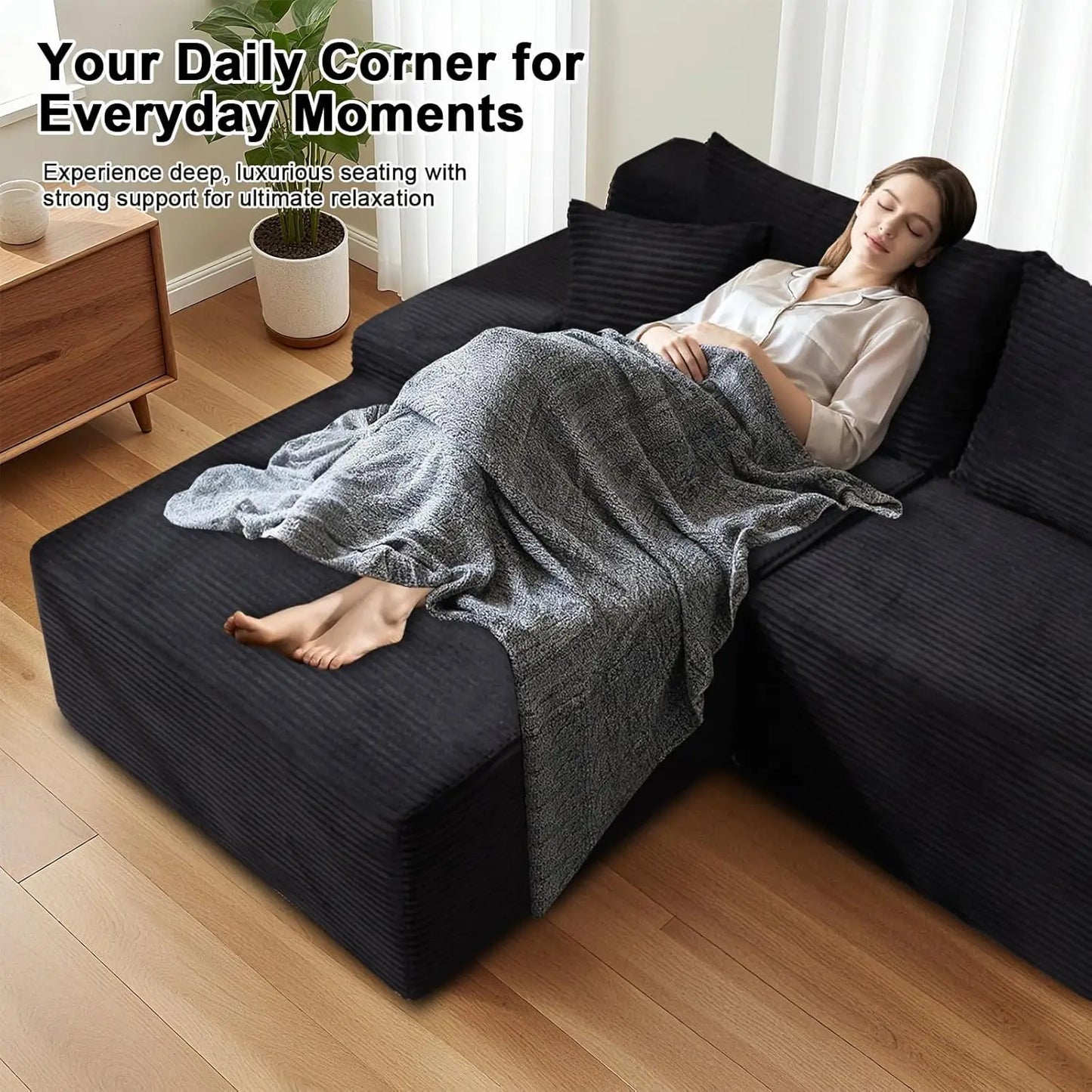 Modular Cloud Sectional Sofa With L Shaped Chaise Upholstered Corduroy