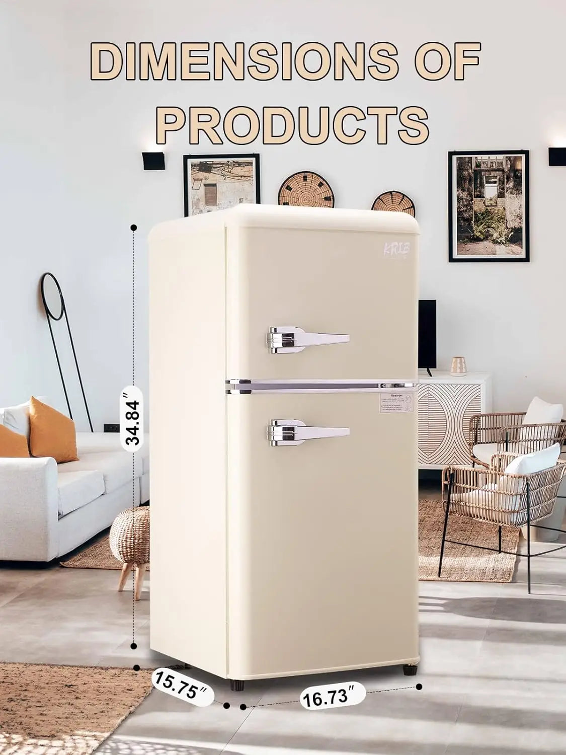 Krib Bling Compact Refrigerator Mini Fridge With Freezer Retro Design