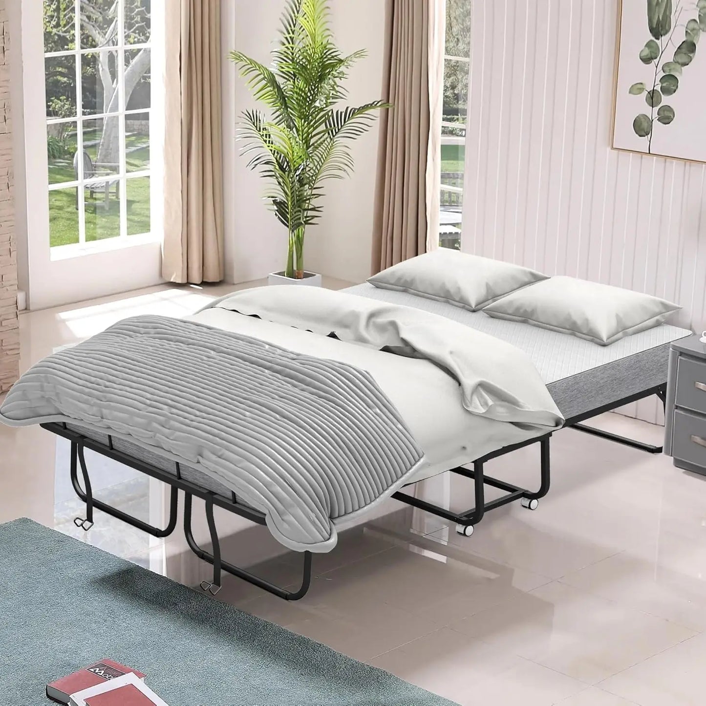 Folding Bed With Memory Foam Mattress Rollaway For Guests