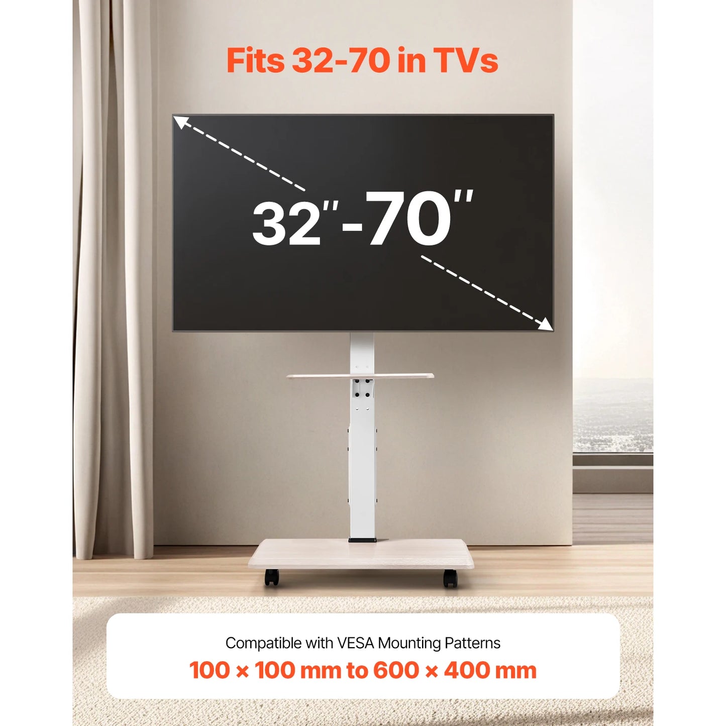 SucceBuy Rolling TV Stand Mobile TV Cart With Height Adjustable Mount