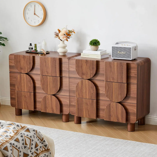 Three Drawer Fluted Dresser Modern Mid Century Wood Chest