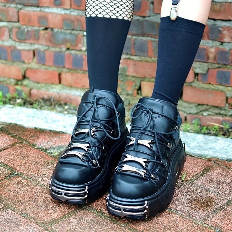 Women Thick Platform Sneakers Rock Metal Decoration Punk Casual Trainers