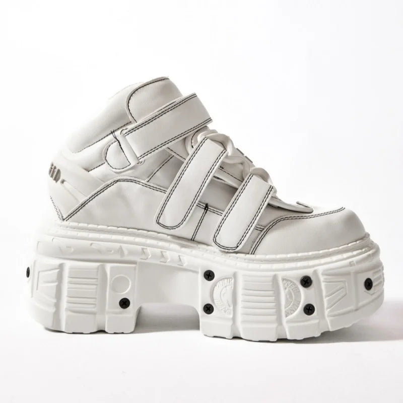 Women Punk Chunky Platform Sneakers Hook Loop Gothic Leather Trainers