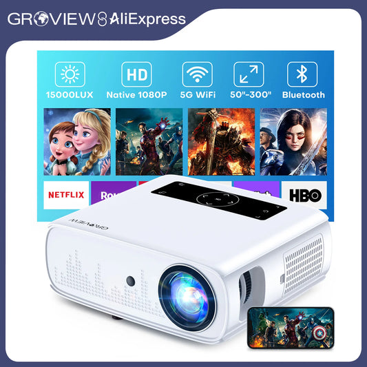 Groview 1080P Projector With WiFi Bluetooth 4K Support HDMI USB