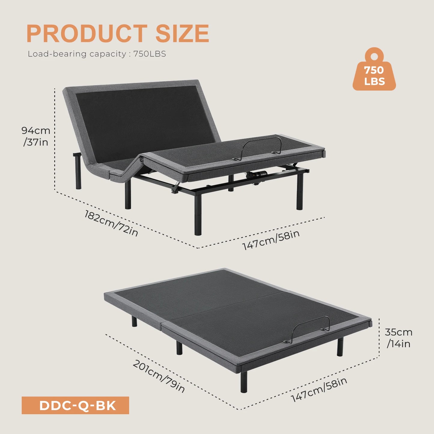 JHK Electric Zero Gravity Adjustable Bed Frame With Wireless Remote